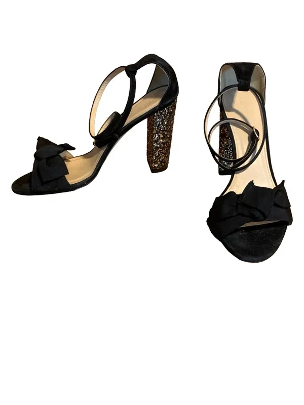 J. Crew Black Suede & Grossgrain Gold & Silver Glitter Block Heel Shoes (8.5) - Image 5