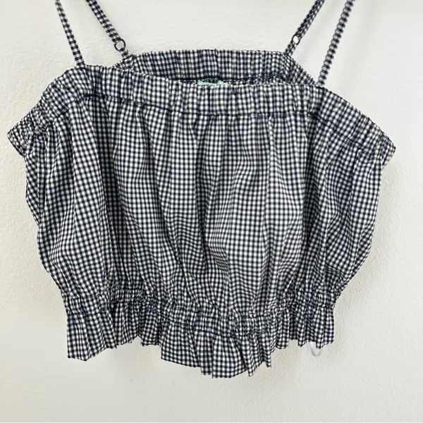 Kimchi Black Navy & white gingham crop top - Image 2