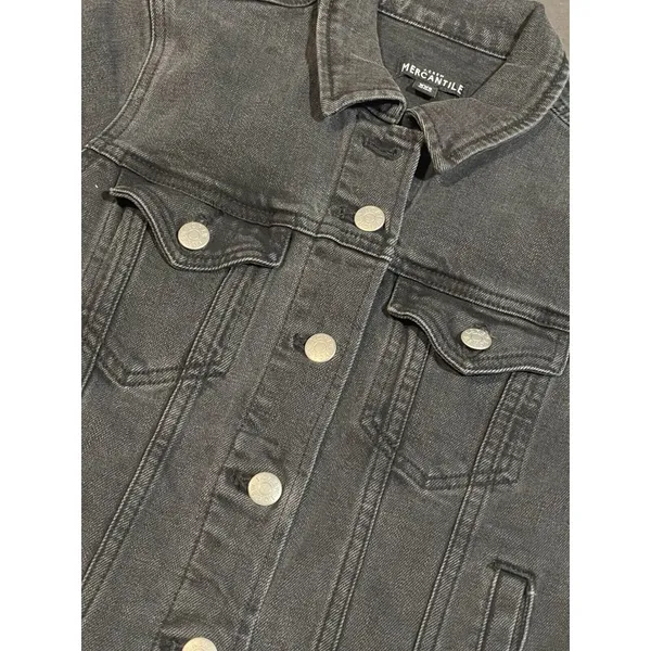 J Crew Mercantile Women's Size XXS Black Denim Jacket‎ in Distressed Wash S-306 - Image 2