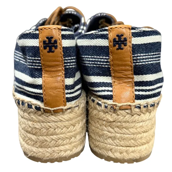 Tory Burch Florence Platform Espadrilles Women 9 Blue White Striped Canvas Shoes - Image 7
