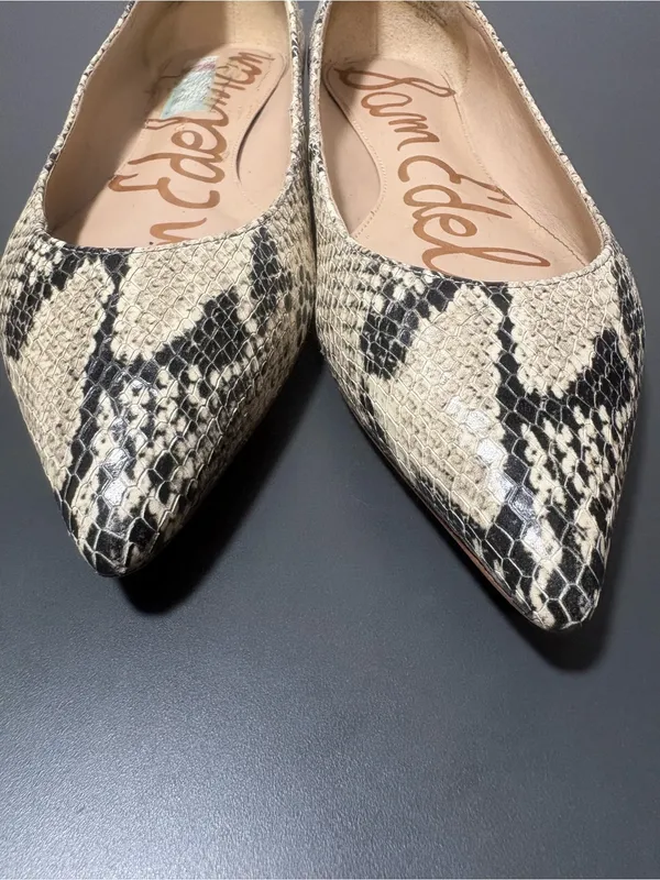 SAM EDELMAN Snakeskin-Print Pointed Toe Flats - Image 3
