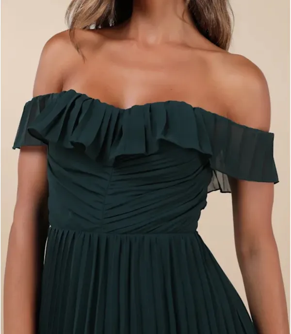 Lulus Emerald Pleated Off-the-Shoulder Maxi Dress - Image 4