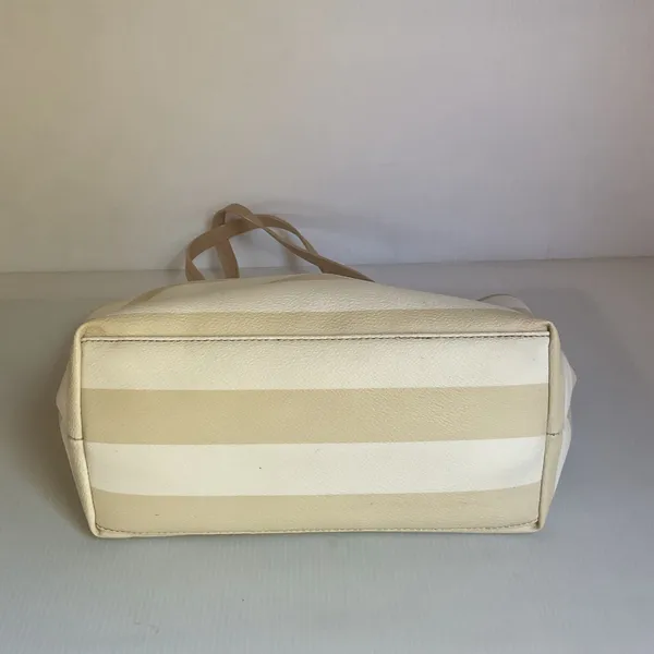Kate Spade New York Striped Tote Bag Cream Beige Spade Charm Bow Shopper - Image 8