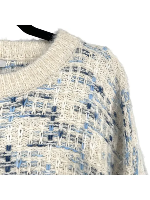 FRNCH Woven Knit Metallic Thread Crewneck Sweater Cream Blue Size S/M NWOT - Image 3