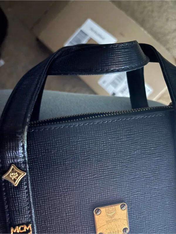 MCM Black Leather Satchel with Gold Hardware - Image 9