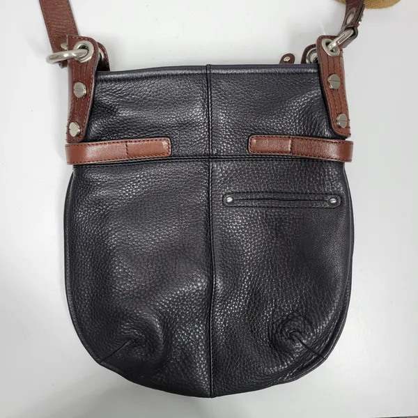 Vintage B Makowsky Pebbled Leather Crossbody Womens Black Bridle Buckle Logo - Image 6