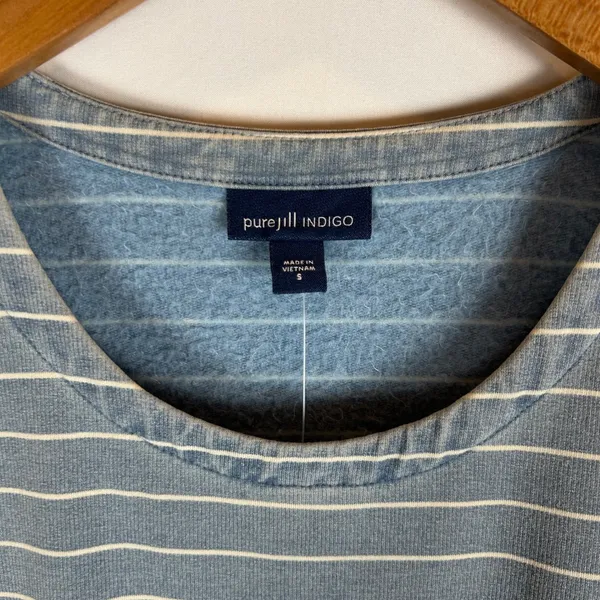 J. Jill Pure Jill Indigo Blue Striped Tunic Sweatshirt Kangaroo Pocket Small NEW - Image 3