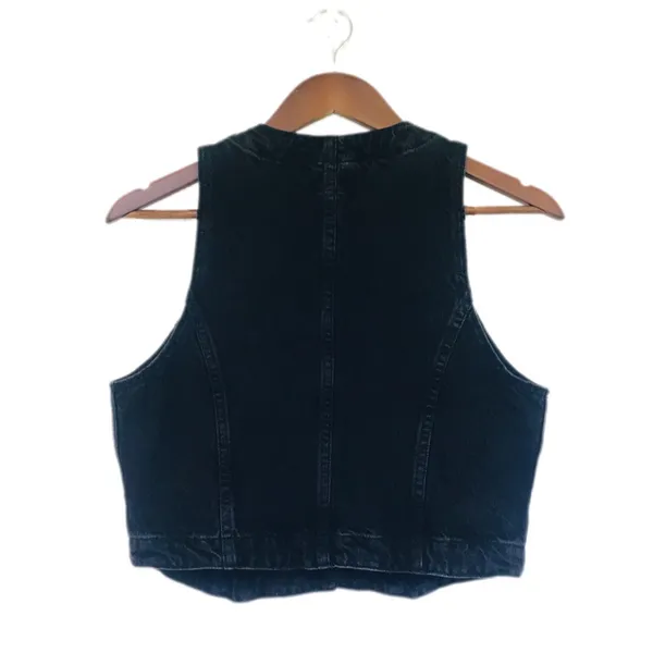 EDWIN Women’s Black Denim Button‎ Front Biker Vest Motorcycle Western Size Small - Image 2