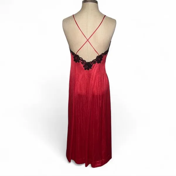 Undercover Wear Vintage Silk Feel Slip Dress Gown Red Black Lace Trim Goth Sexy - Image 4