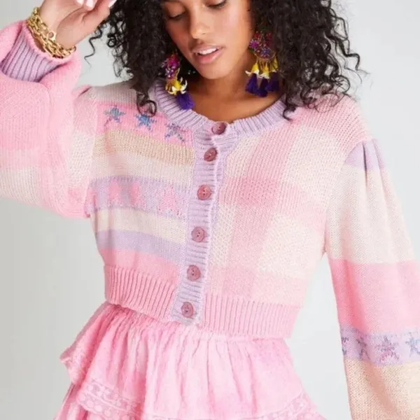 LoveShackFancy Bedford Cropped Cardigan Size Medium - Image 11