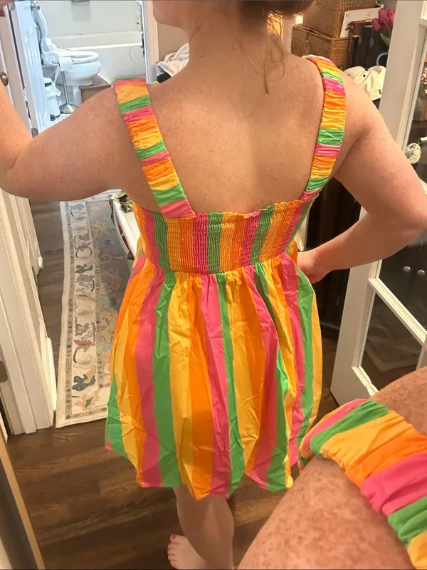 NWT Show Me Your MuMu Fling Mini Dress Neon Strip Poplin - Image 3