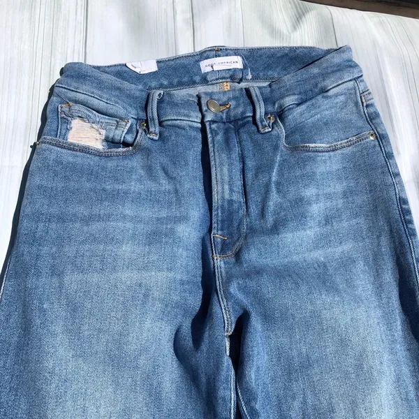 Good American NEW Skinny Jeans Raw Hem Blue Denim Size 6 / 28 Waist - Image 2