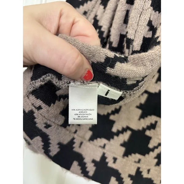 Ann Taylor Wool Blend Houndstooth Open Front Cardigan Sweater S Pockets Cozy - Image 5