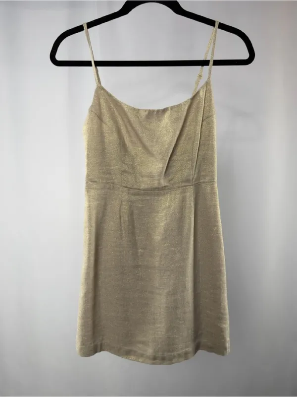 Posse‎ Linen Blend Mini Dress in Shimmery Gold Beige Size Extra Small - Image 2