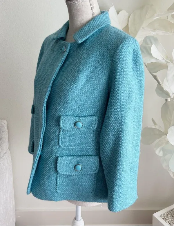 Talbots Long Sleeve Teal Textured Wool Blazer - Image 6