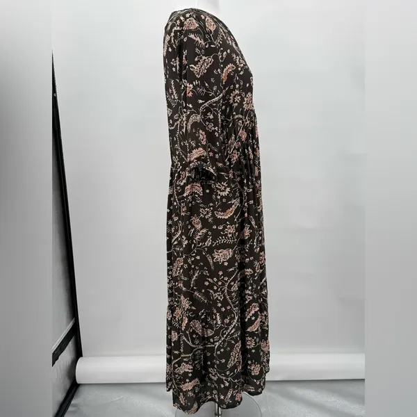 ba&sh Cherry Midi Shift Dress Babydoll V-Neckline Brown Floral Women’s US 6 - Image 10