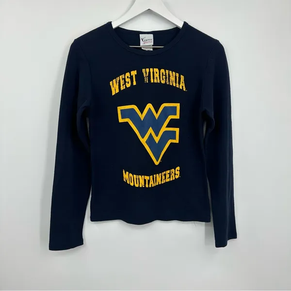 West Virginia Mountaineers Blue Long Sleeve Thermal Shirt Size Medium - Image 2