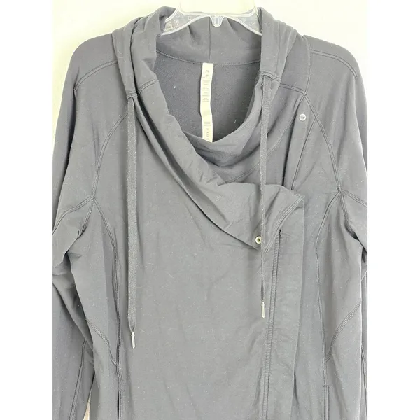 Lululemon Black Wrap Jacket Cowl Neck Asymmetrical Zip Size 12 - Image 2