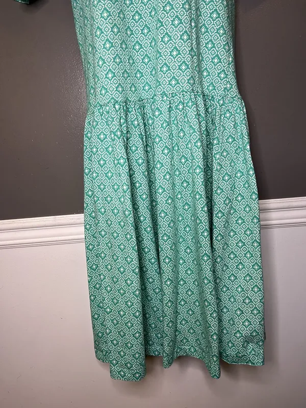 Vintage Intro T Shirt Dress Womens Medium Green Geometric Drop Waist Midi Cotton - Image 3