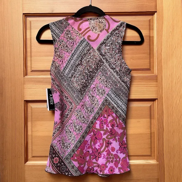 A Byer NEW Vintage Y2K Women's Small Pink Patchwork Babydoll Sheer Top WhimsiGoth Fairy - Image 2