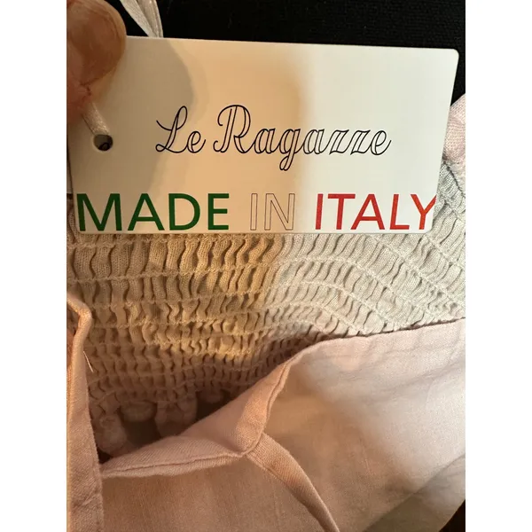 Le Ragazze Italy Linen Cotton Tropical Print Midi Dress Blush Pink Resortwear - Image 7