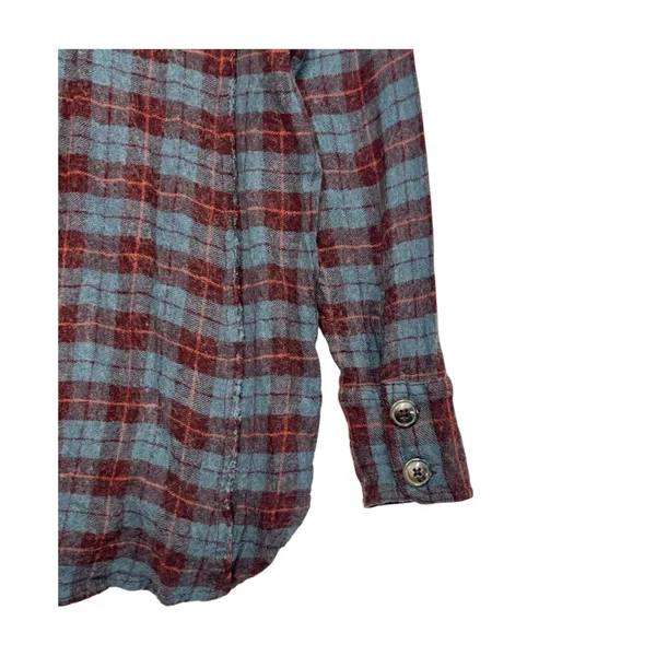 Free People Top Womens Extra Small Blue Wool Blend Plaid Button Up Boho Cottage - Image 6
