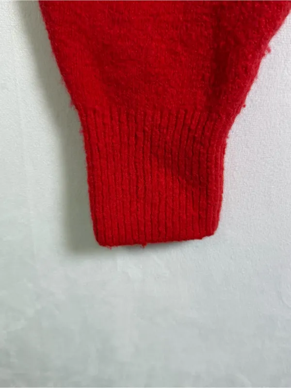 Madewell Women XL Wedged V Neck Sweater Red Merino Wool Blend Oversized Slouchy - Image 7