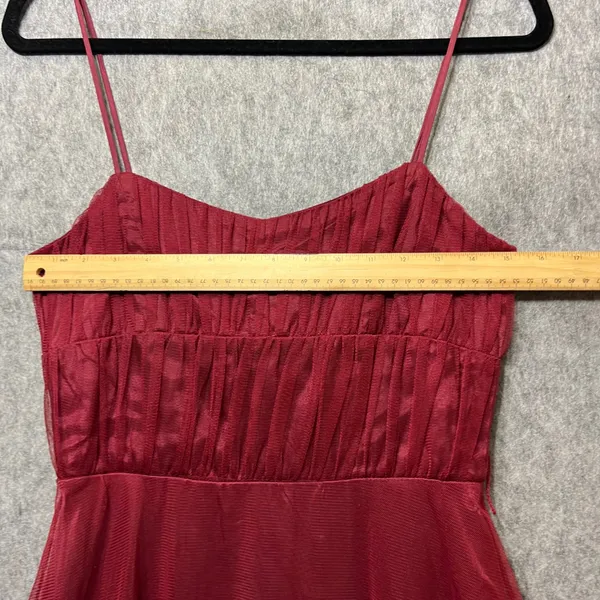 Vintage 90s As U Wish Party‎ Dress Fit Flare Sleeveless Tulle Overlay Red Size 5 - Image 3