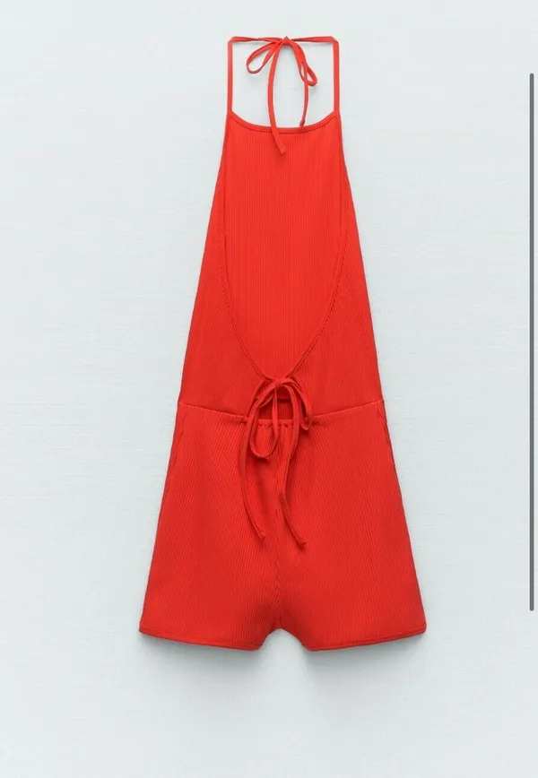ZARA Red Short Halter Jumpsuit - Image 3