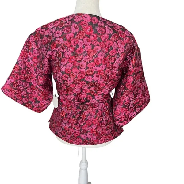 Tularosa Rory Deep Magenta Metallic Jacquard Wrap Top XS NWT Revolve - Image 7