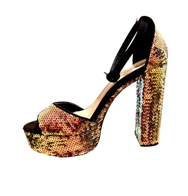 Qupid Esme-11 Sparkly Sequin Embellished Hidden Platform Heels - Image 3