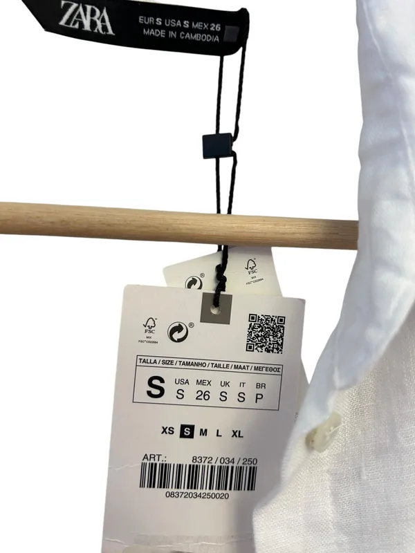 Zara White 100%Linen women's Long Sleeve Button Down Shirt Small NWT 8372/034 - Image 7