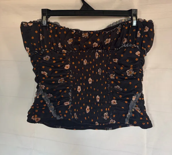 Free People Ruched Floral Polka Dot Tube Top Y2K Boho NWOT Size M - Image 3
