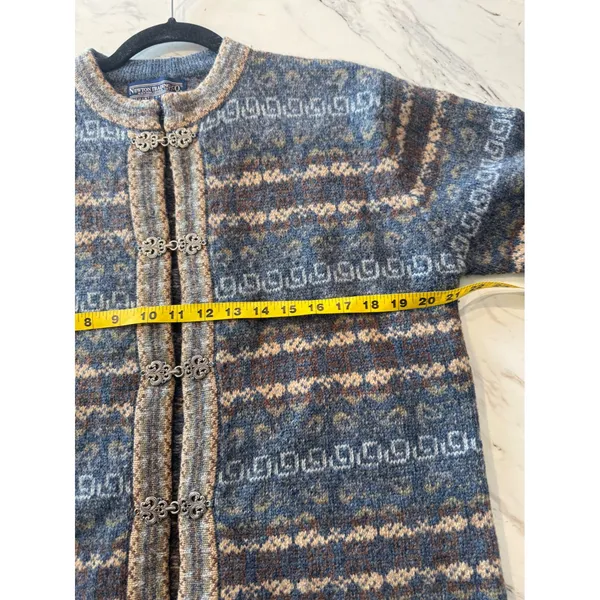 Vintage Newton Trading Co 100% Wool Nordic Fair Isle Cardigan Pewter Clasp S - Image 3
