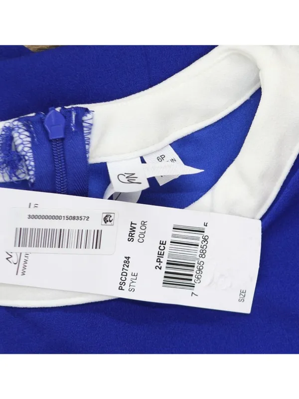 NY Collection Colorblock 2-Piece Dress and Jacket Set Sapphire Blue / White 6P - Image 10