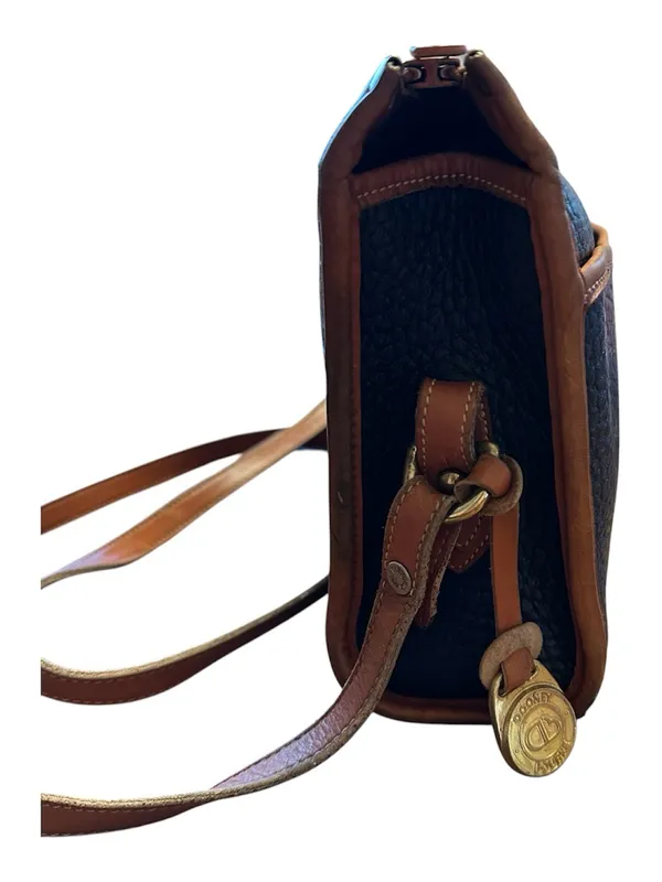Dooney & Bourke Vntg Black Camel Pebbled Leather Crossbody Bag Brass Hardware - Image 4
