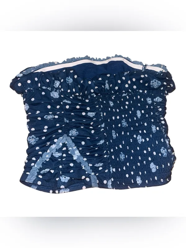 NWOT Free People Scottie Printed Cropped Shirred Mesh Navy Tube Top Smocked - Image 6