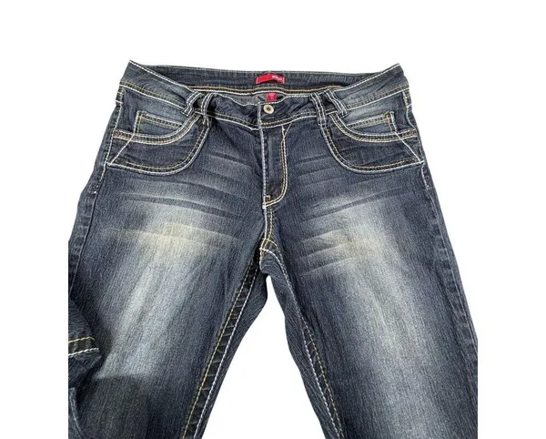 Bongo Dark Wash Bootcut Jeans Womens 11 Contrast Stitching Back Flap Pockets - Image 4