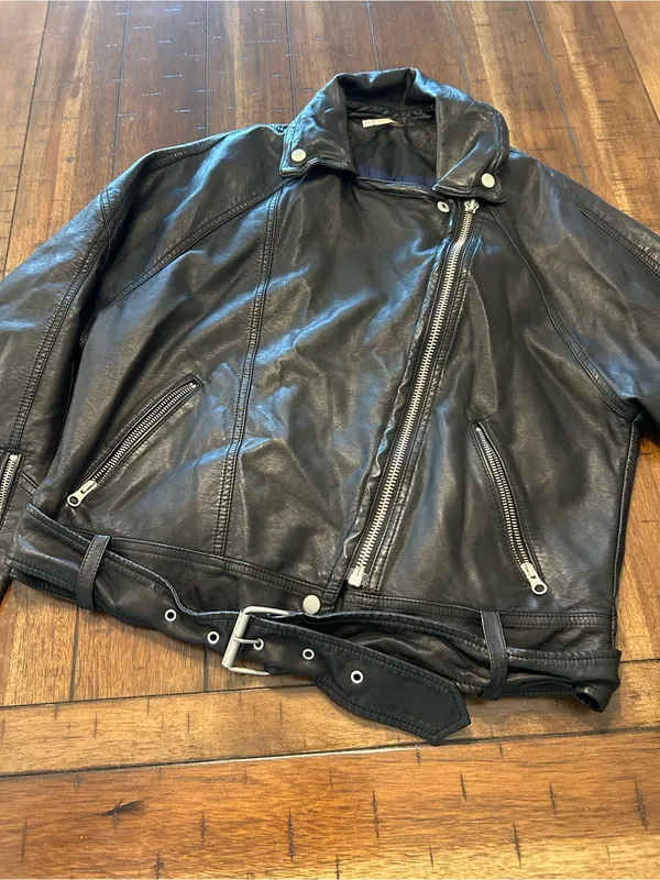 Free People Melanie Moto Jacket XS Black Faux Leather Belted Biker - Image 2