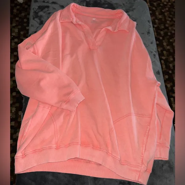 Aerie Happy Henley Everyday Polo Oversized Sweatshirt Size Medium - Image 6