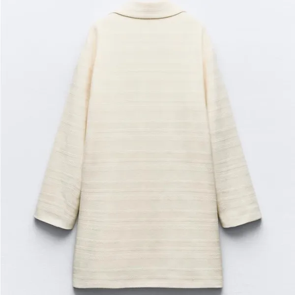 Zara TEXTURED ONE-BUTTON Oversized COAT Cream/Beige Size XS NEW - Image 3