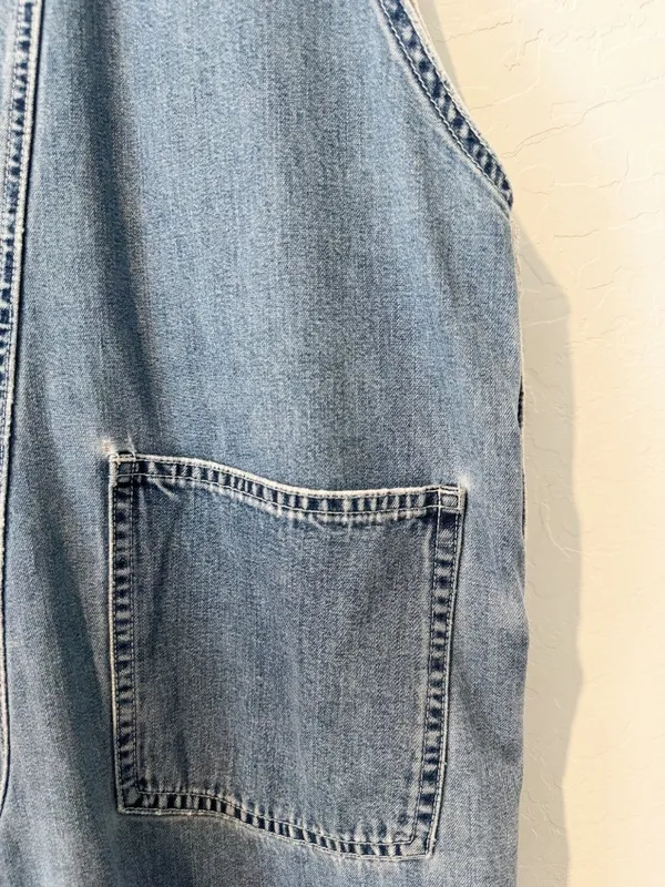 Gap Vintage Overalls Size Small Blue Rigid Denim Relaxed Straight Leg Distressed - Image 11