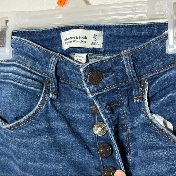 Abercrombie & Fitch Women High Super‎ Skinny Ankle Blue Distressed Jeans size 0S - Image 4