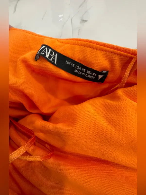 Zara Bright Orange Backless Halter Ruched Mini Dress - Image 6