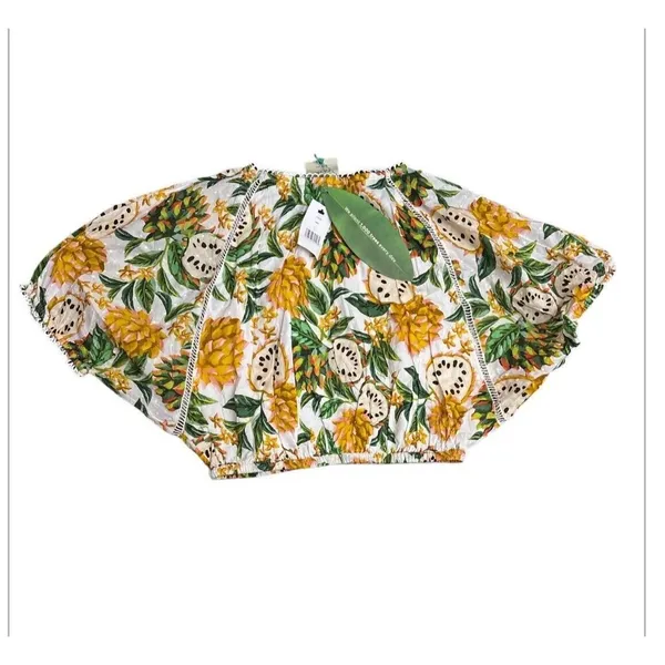 Farm Rio Biriba Fruit Puff-Sleeve Crop Top in Off White Size Small New $140 - Image 2
