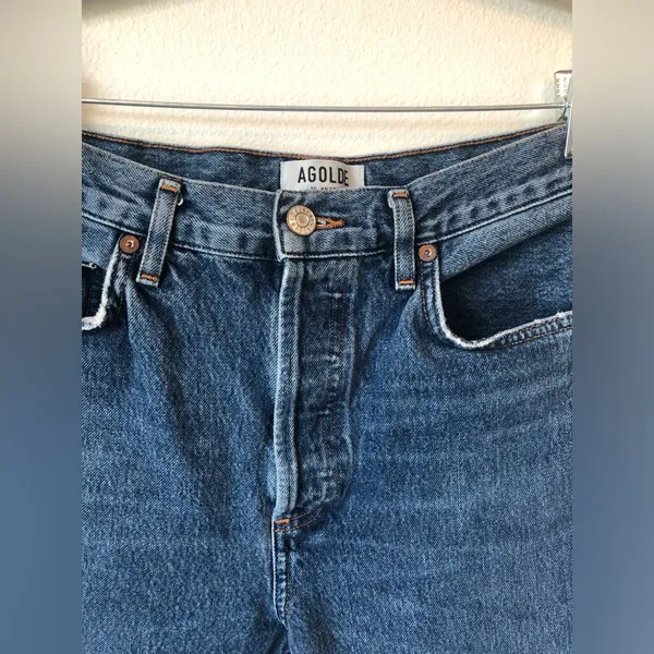 Agolde Riley High Rise Crop Distressed Hem Jeans Size 27 - Image 3