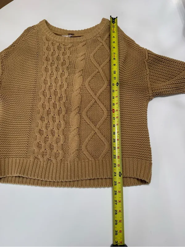 Free People Cable-Knit Scoop Sweater in Camel Brown Size Small - Image 4