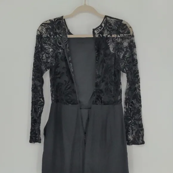 Yumi Kim Romper Women’s Small Black Silk Floral Lace Long Sleeve Open Back - Image 15