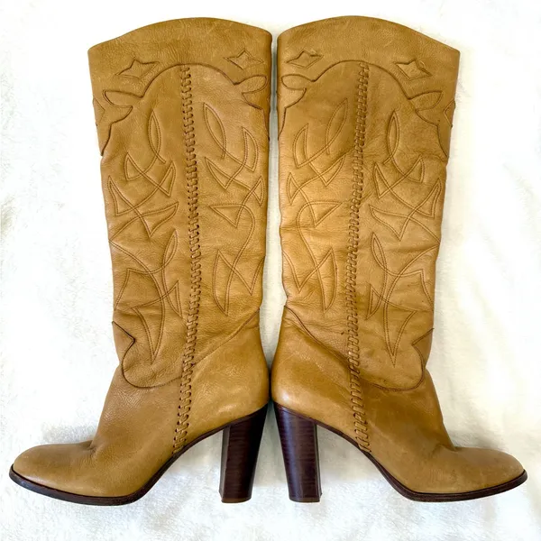 Retro Y2K Vintage Dani Tan Leather Boots size 7 - Image 3