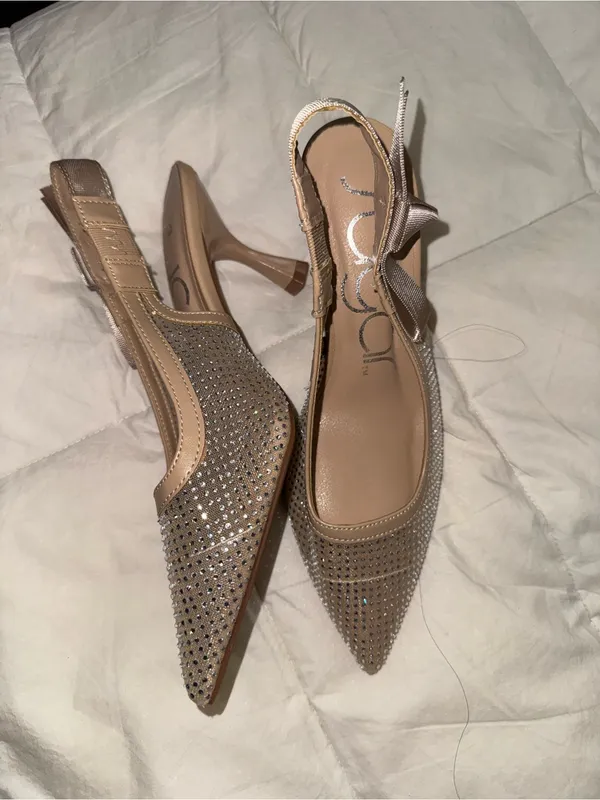 Sugar Nude Rhinestone Slingback Pointed Toe Heels Tan Size 5.5 - Image 4